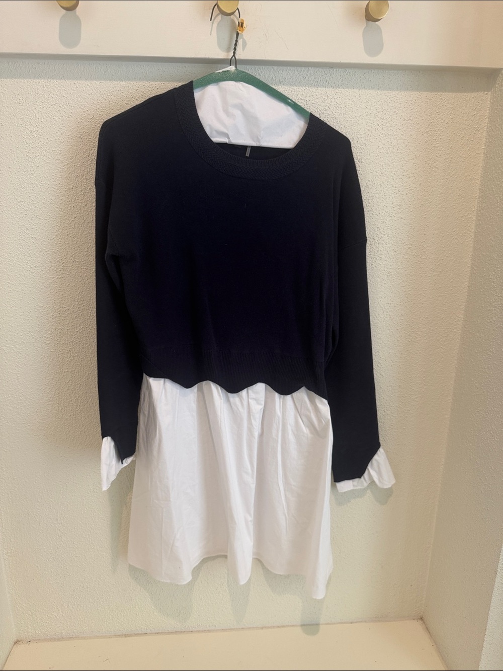 English Factory Black Sweater Dress with White Shirt Hem